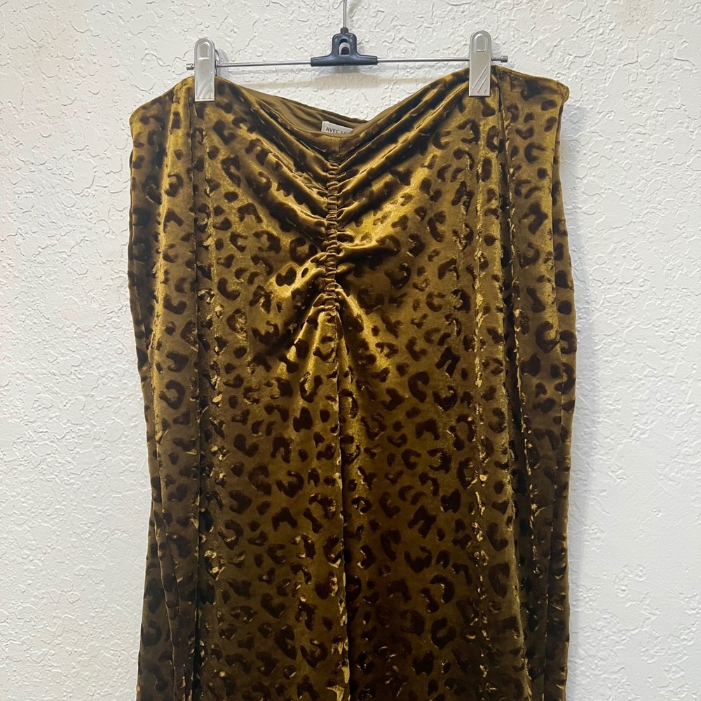 Avec Les Filles Burnout Leopard Velvet Ruched Maxi Skirt‎ Gold XL Designer NEW - Picture 2 of 7